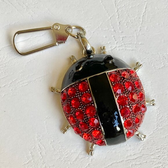 Red Ladybug Keychain Zipper Pull Purse Enamel Charm Backpack Crystal Silver Tone - Picture 4 of 9